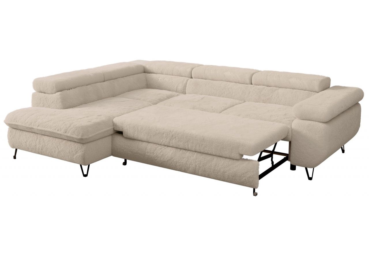 Narożnik - PETER L - strona lewa - kremowy, plusz