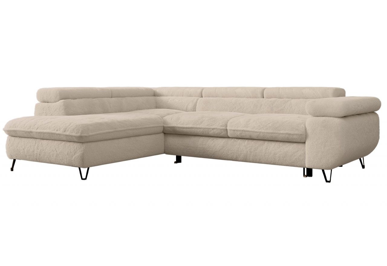 Narożnik - PETER L - strona lewa - kremowy, plusz