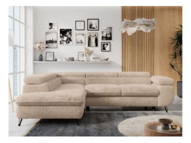 Narożnik - PETER L - strona lewa - beżowy, plusz