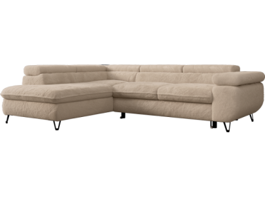 Narożnik - PETER L - strona lewa - beżowy, plusz