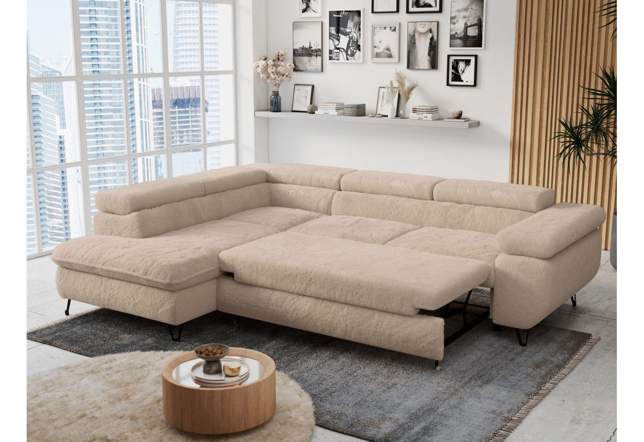 Narożnik - PETER L - strona lewa - beżowy, plusz