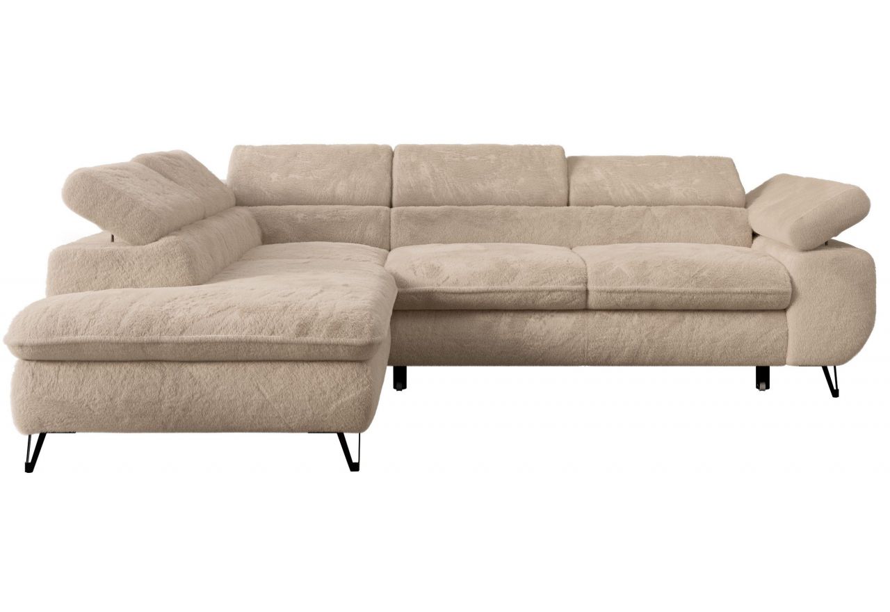 Narożnik - PETER L - strona lewa - beżowy, plusz