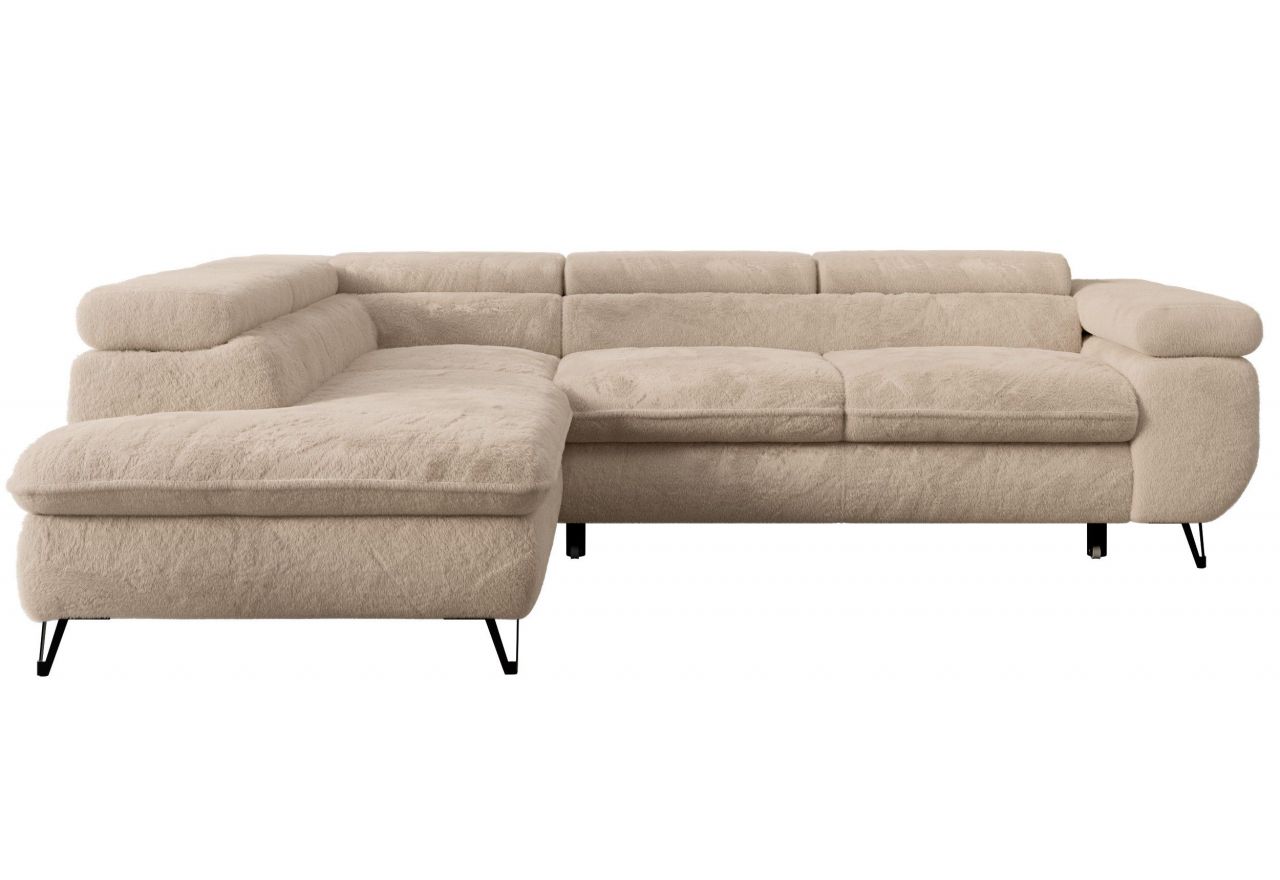 Narożnik - PETER L - strona lewa - beżowy, plusz