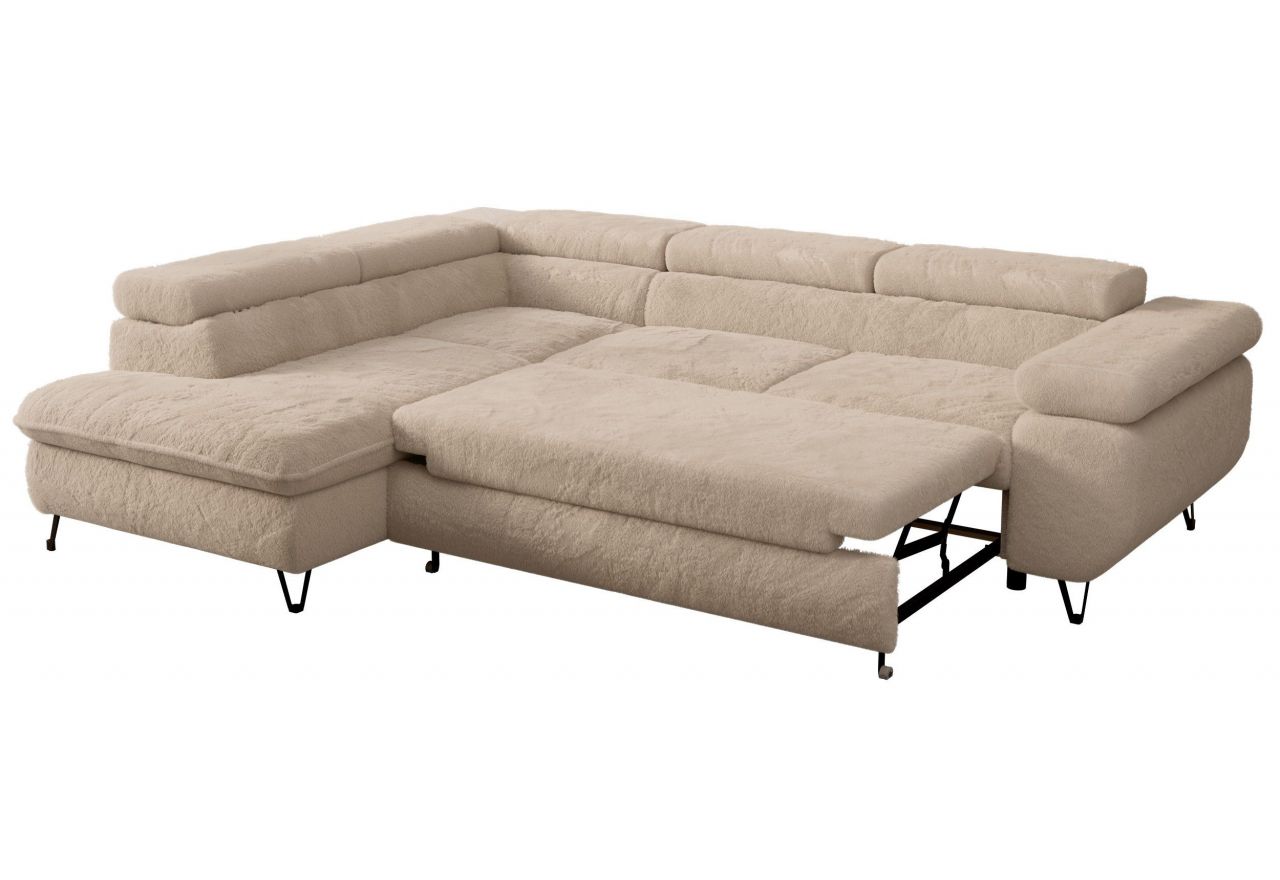 Narożnik - PETER L - strona lewa - beżowy, plusz