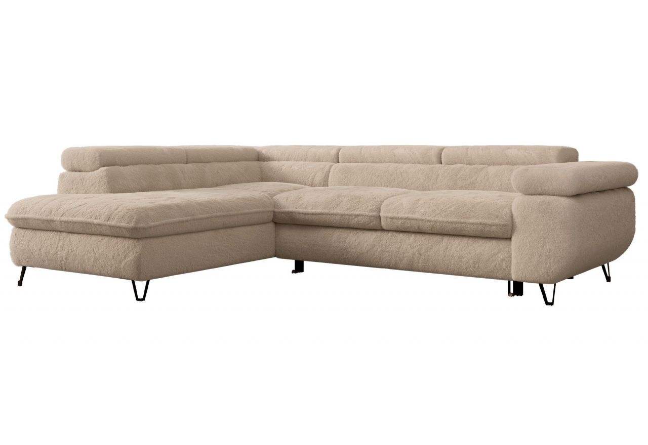 Narożnik - PETER L - strona lewa - beżowy, plusz