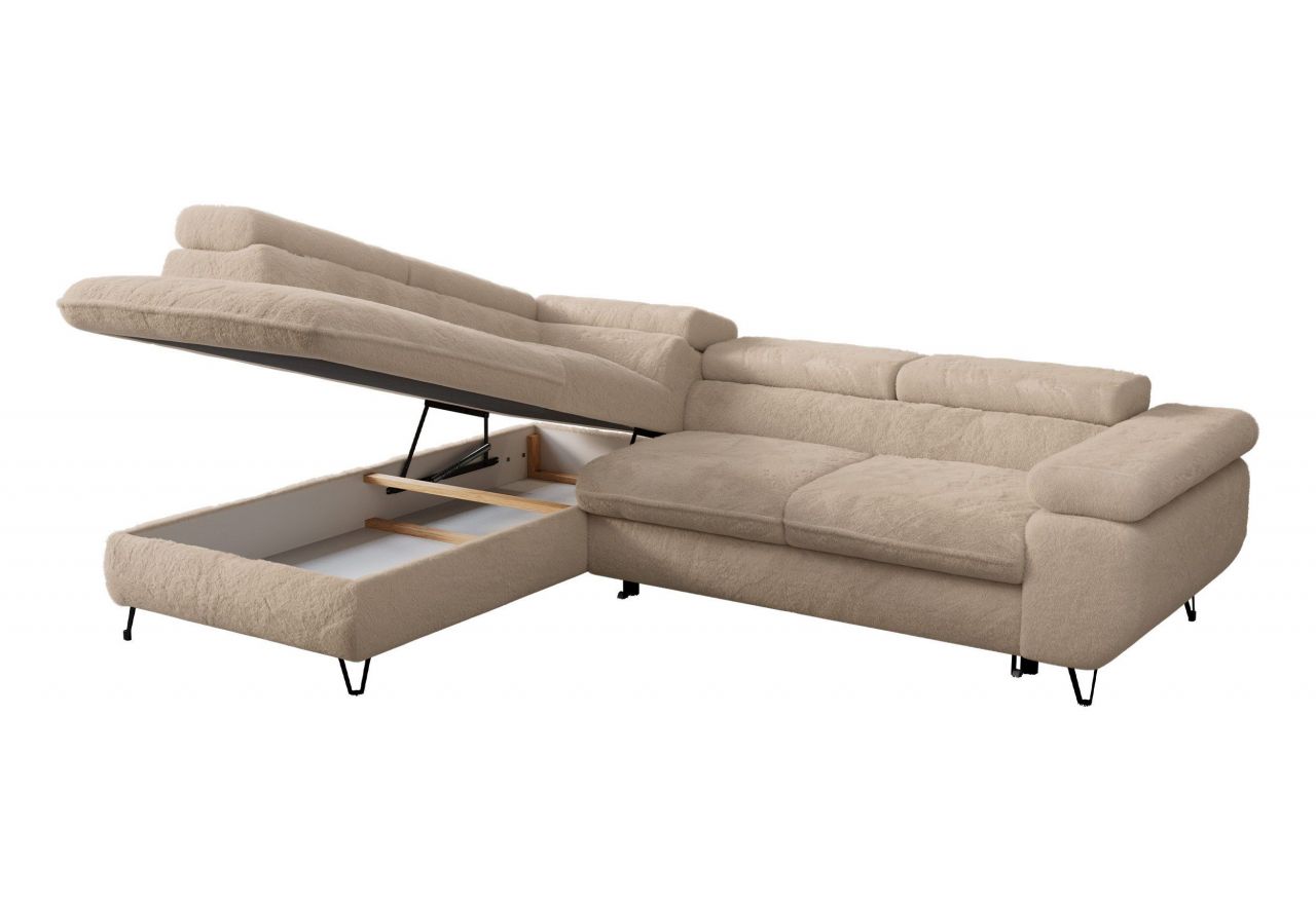 Narożnik - PETER L - strona lewa - beżowy, plusz