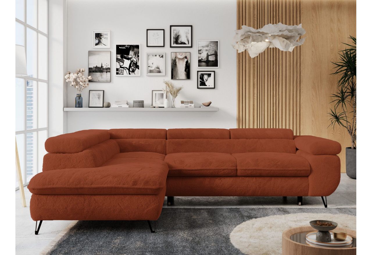 Narożnik - PETER L - strona lewa - pomarańczowy, plusz