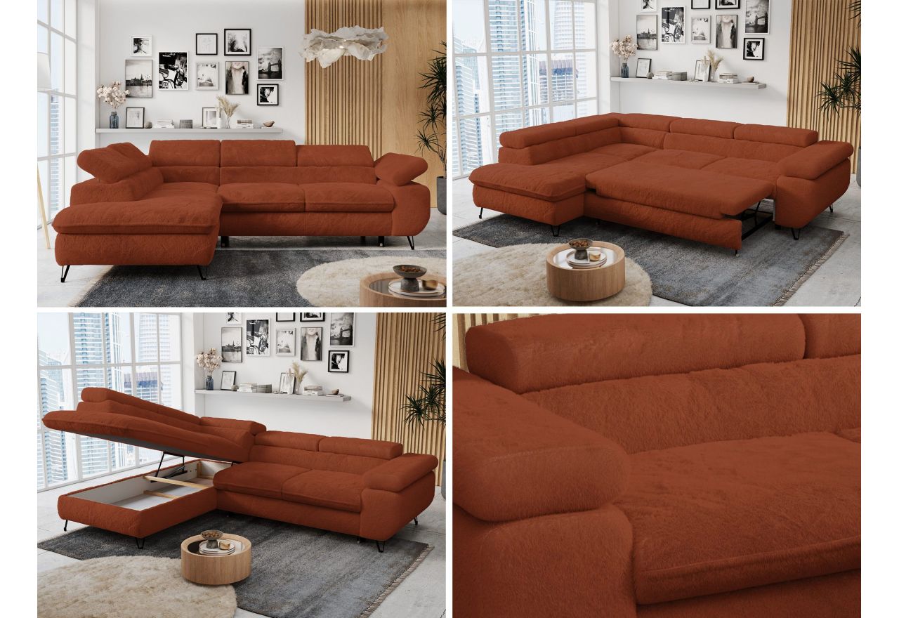 Narożnik - PETER L - strona lewa - pomarańczowy, plusz