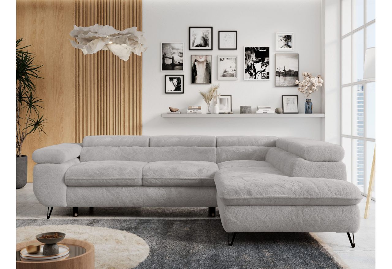 Narożnik - PETER L - strona prawa - jasnoszary, plusz