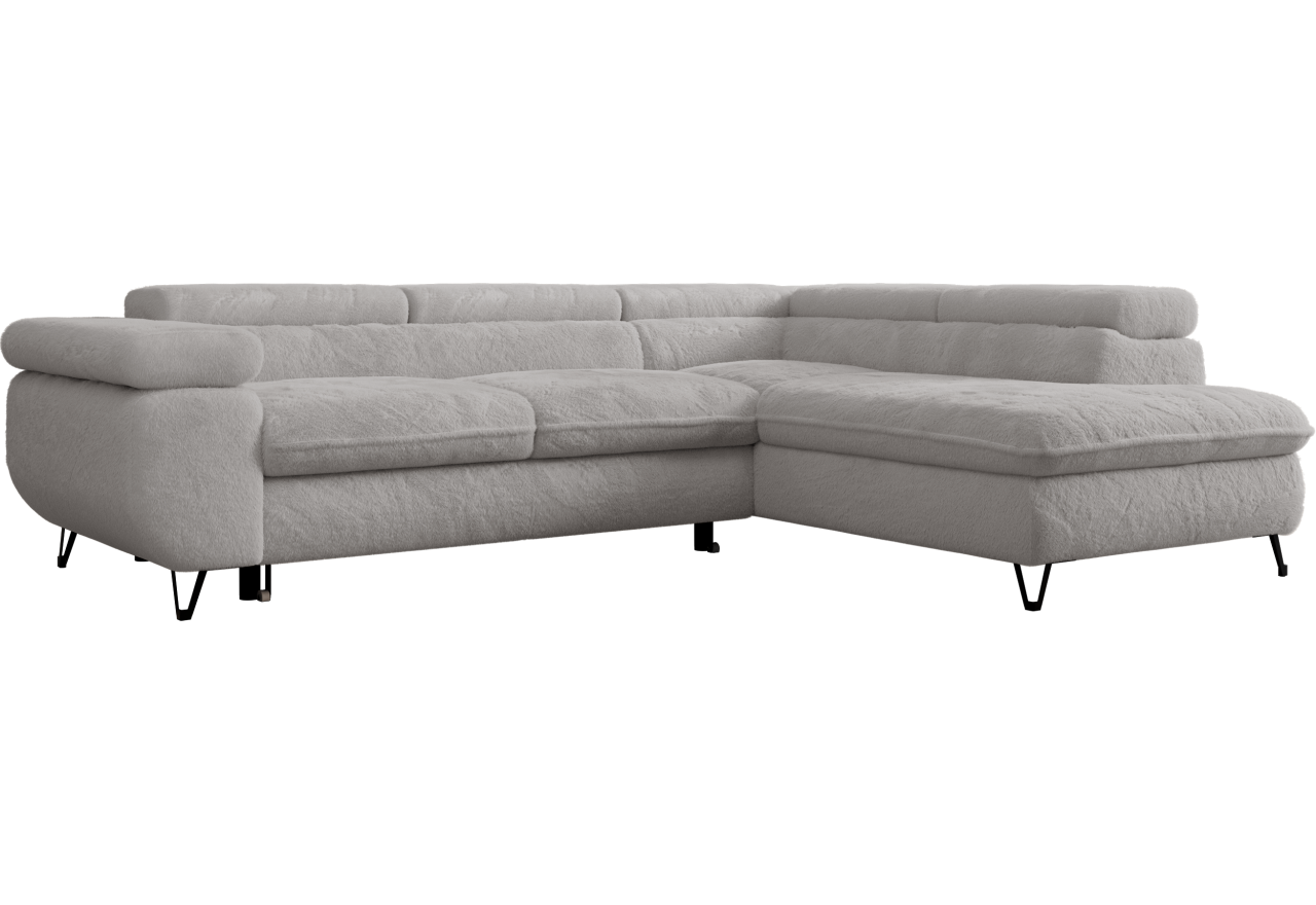 Narożnik - PETER L - strona prawa - jasnoszary, plusz