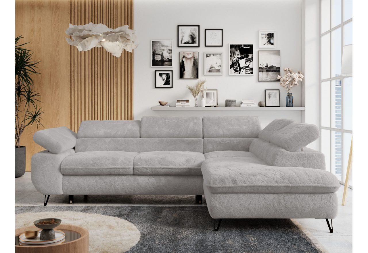 Narożnik - PETER L - strona prawa - jasnoszary, plusz