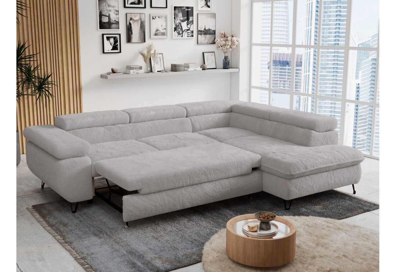 Narożnik - PETER L - strona prawa - jasnoszary, plusz