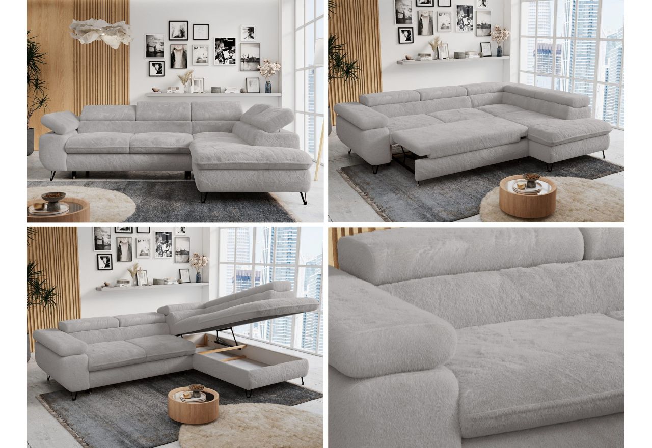 Narożnik - PETER L - strona prawa - jasnoszary, plusz