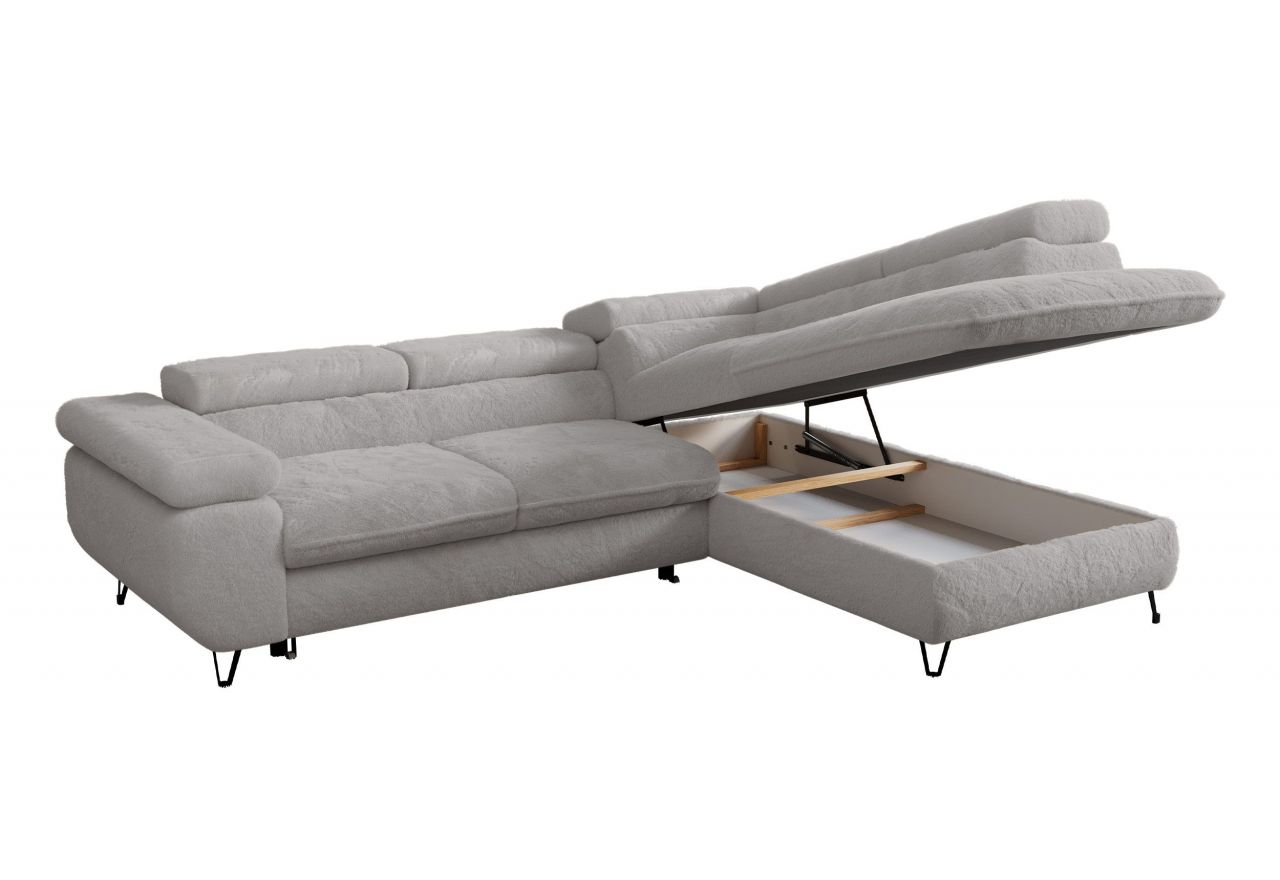 Narożnik - PETER L - strona prawa - jasnoszary, plusz