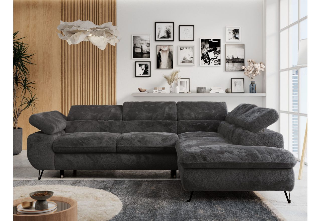 Narożnik - PETER L - strona prawa - ciemnoszary, plusz