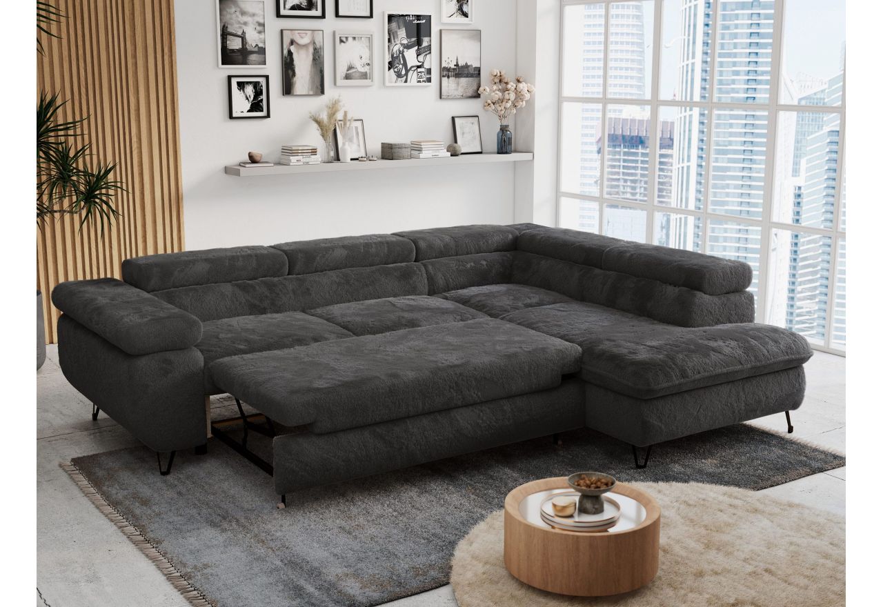 Narożnik - PETER L - strona prawa - ciemnoszary, plusz