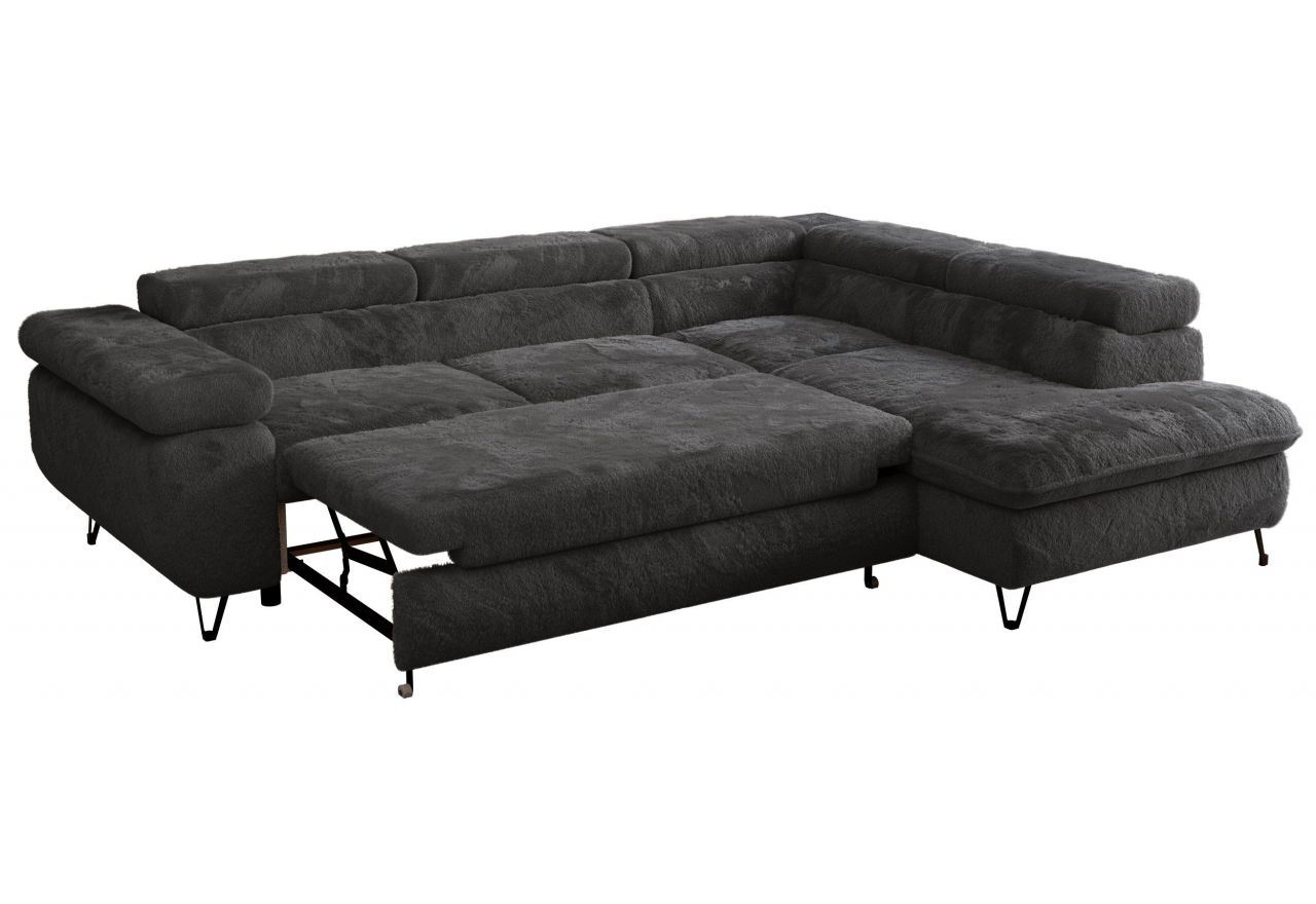 Narożnik - PETER L - strona prawa - ciemnoszary, plusz