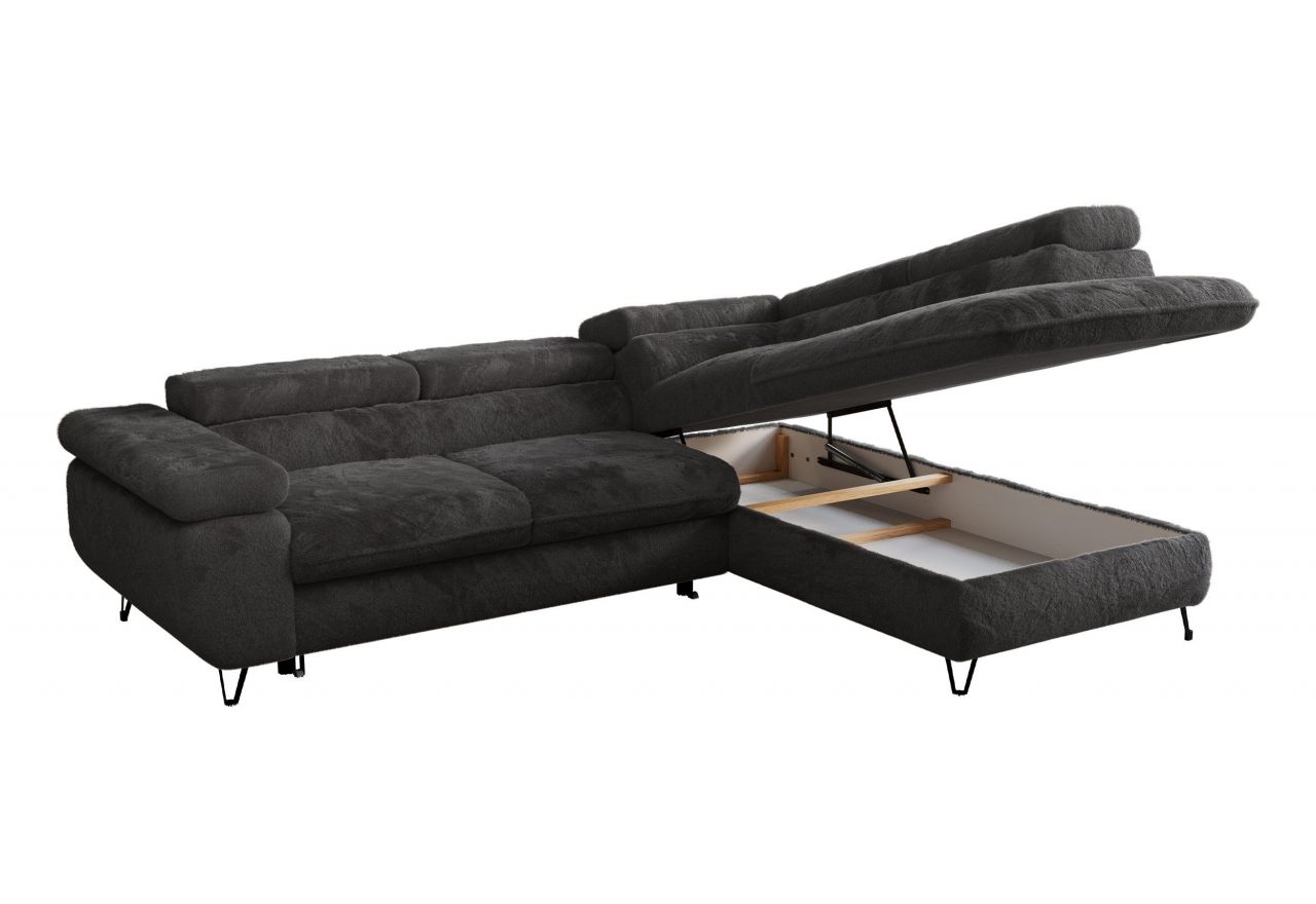 Narożnik - PETER L - strona prawa - ciemnoszary, plusz