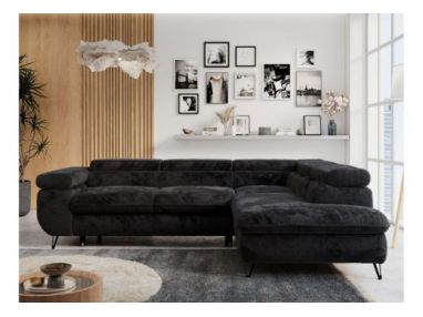 Narożnik - PETER L - strona prawa - czarny, plusz