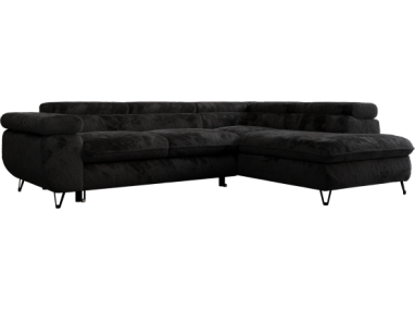 Narożnik - PETER L - strona prawa - czarny, plusz