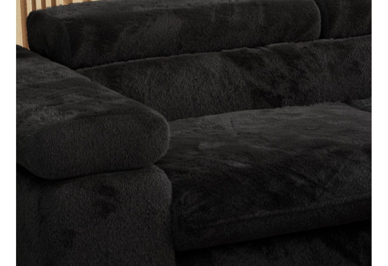 Narożnik - PETER L - strona prawa - czarny, plusz