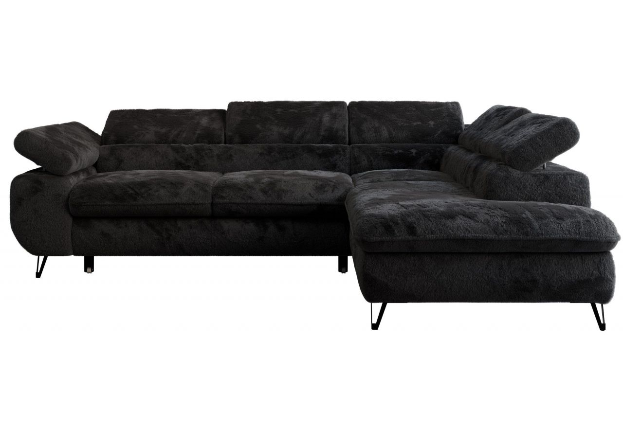 Narożnik - PETER L - strona prawa - czarny, plusz