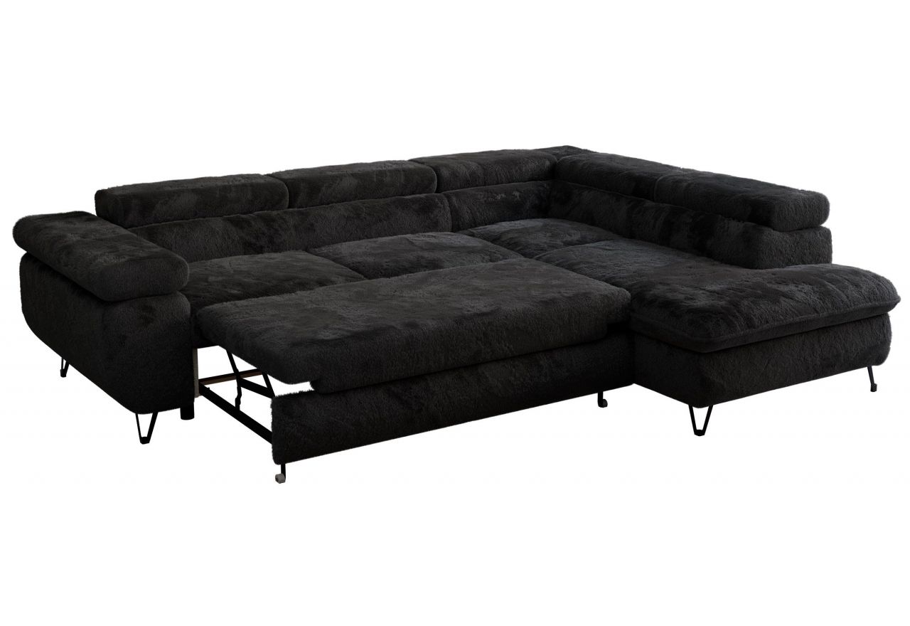 Narożnik - PETER L - strona prawa - czarny, plusz