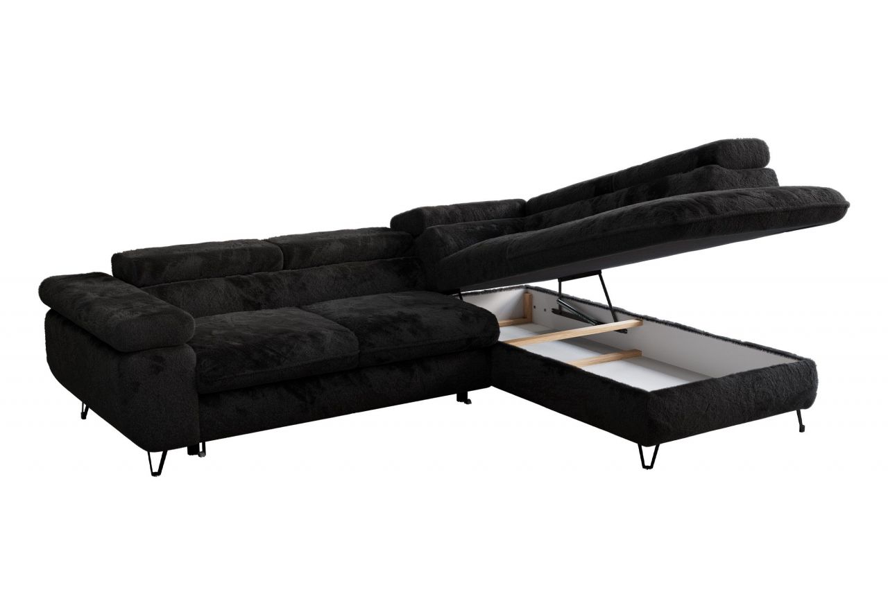 Narożnik - PETER L - strona prawa - czarny, plusz