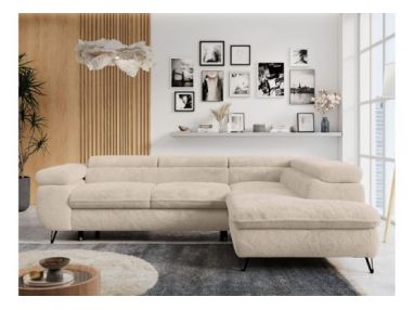 Narożnik - PETER L - strona prawa - kremowy, plusz