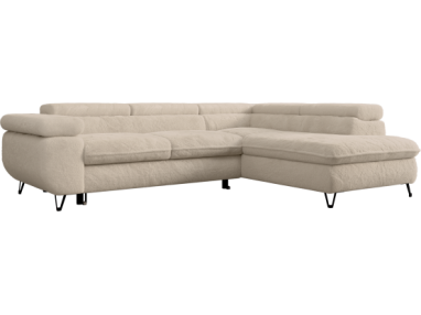 Narożnik - PETER L - strona prawa - kremowy, plusz