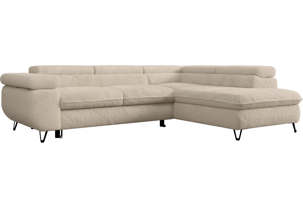 Narożnik - PETER L - strona prawa - kremowy, plusz