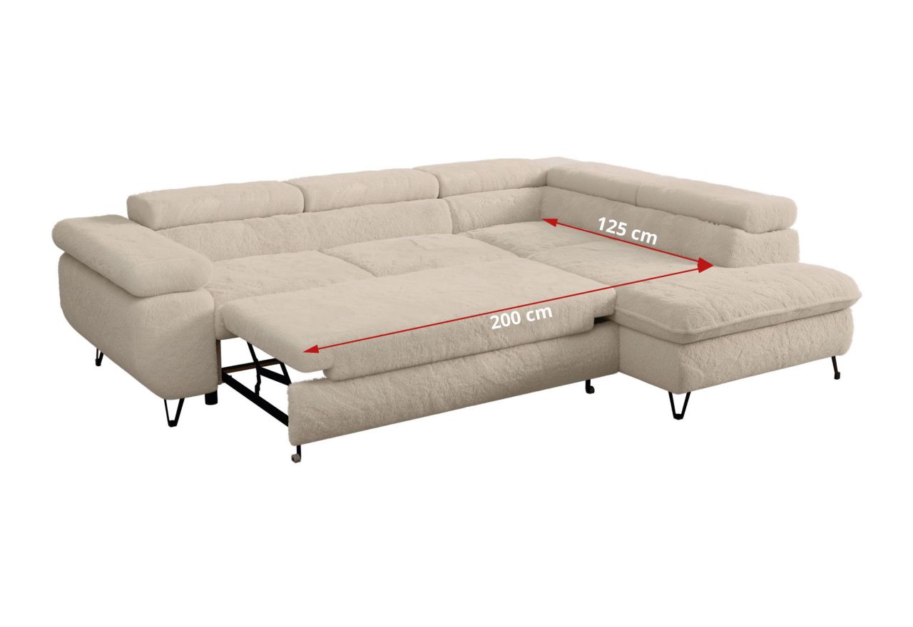 Narożnik - PETER L - strona prawa - kremowy, plusz