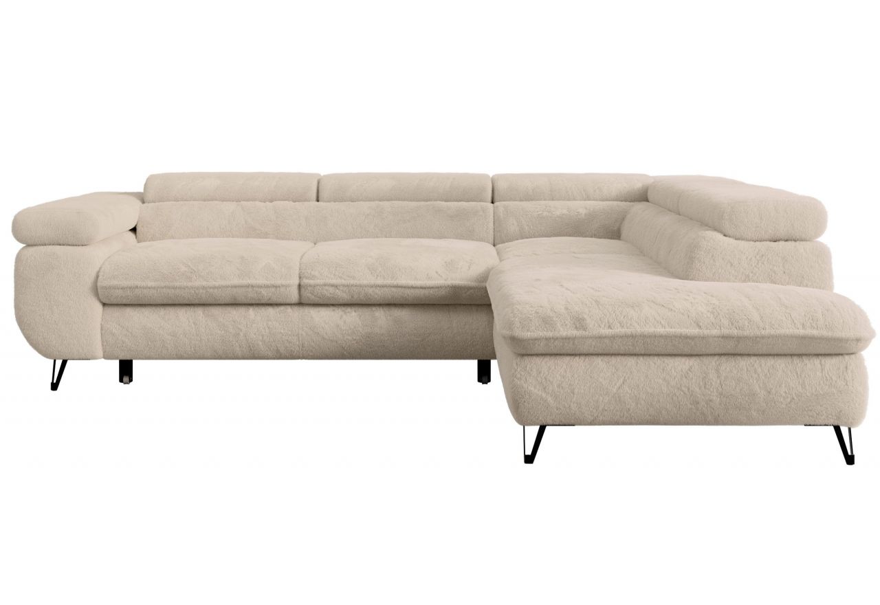 Narożnik - PETER L - strona prawa - kremowy, plusz