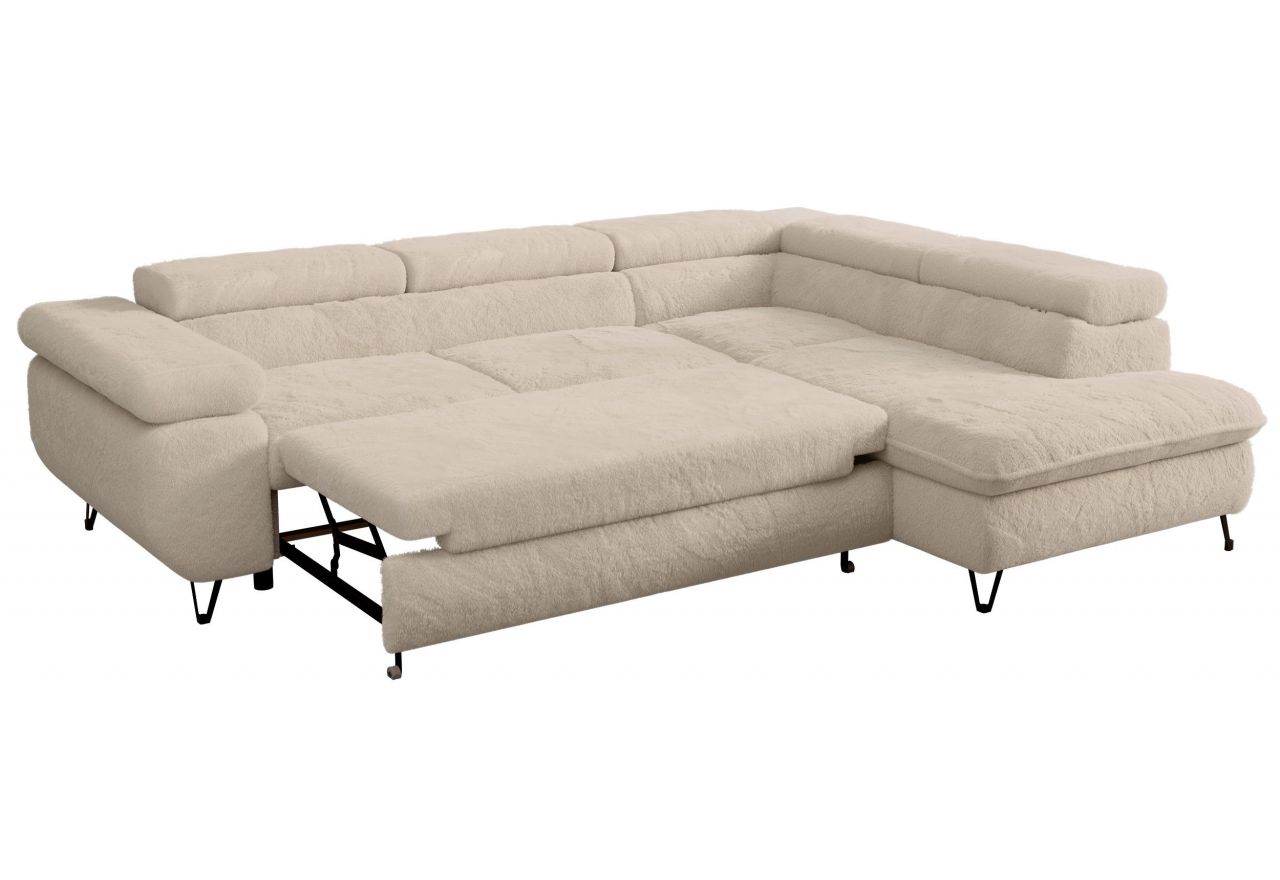 Narożnik - PETER L - strona prawa - kremowy, plusz