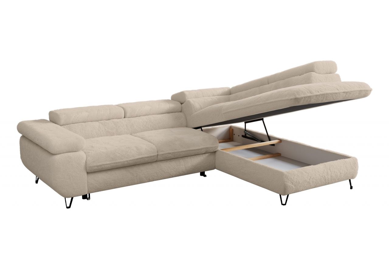 Narożnik - PETER L - strona prawa - kremowy, plusz