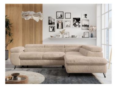 Narożnik - PETER L - strona prawa - beżowy, plusz