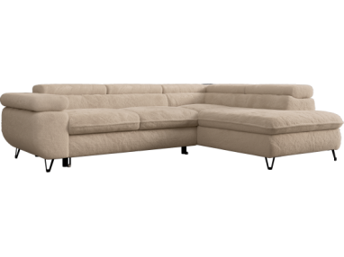 Narożnik - PETER L - strona prawa - beżowy, plusz