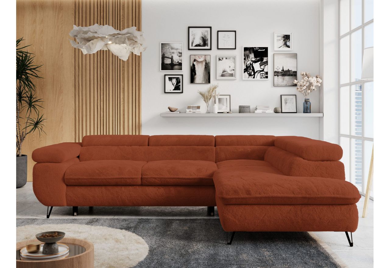 Narożnik - PETER L - strona prawa - pomarańczowy, plusz