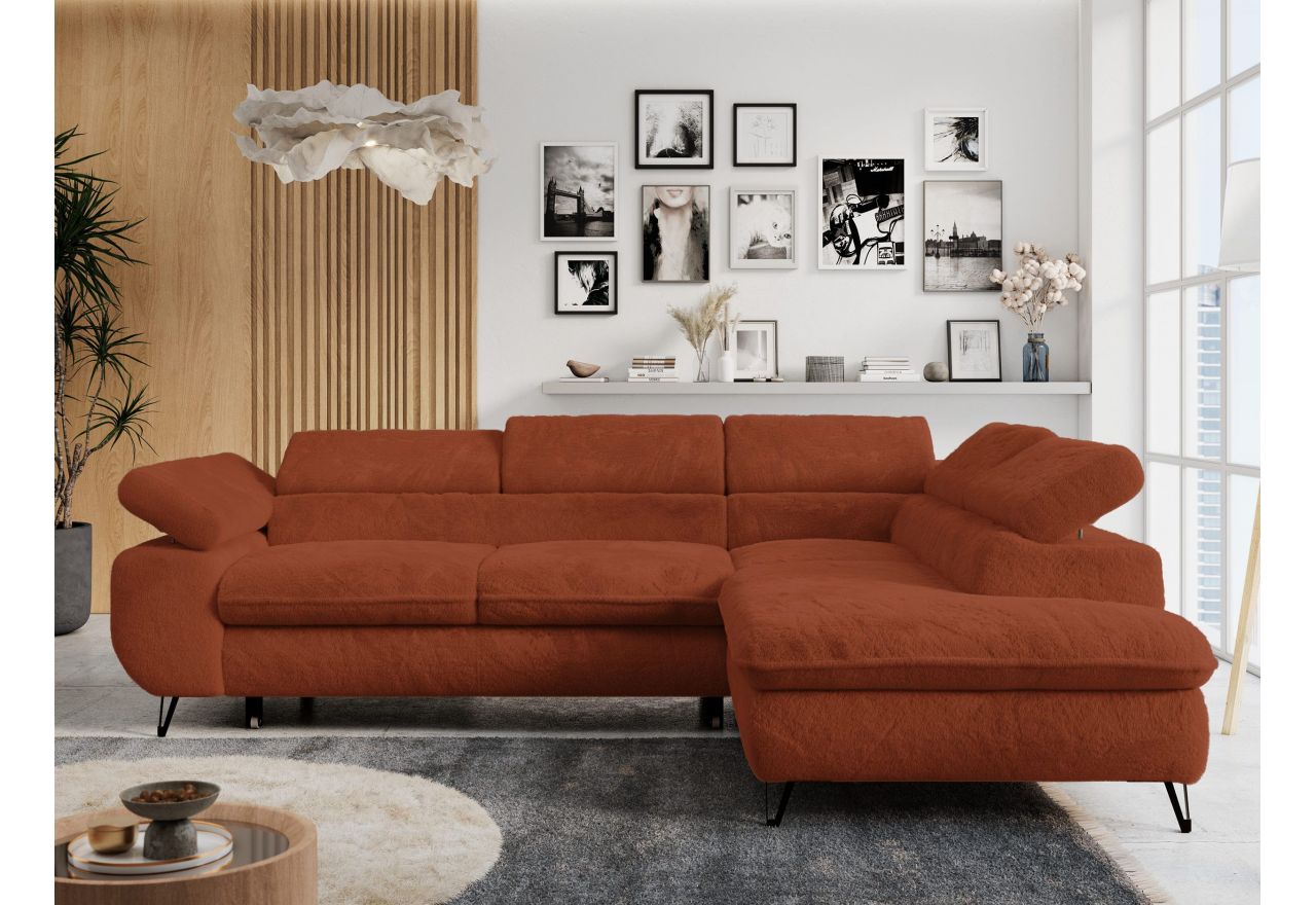 Narożnik - PETER L - strona prawa - pomarańczowy, plusz