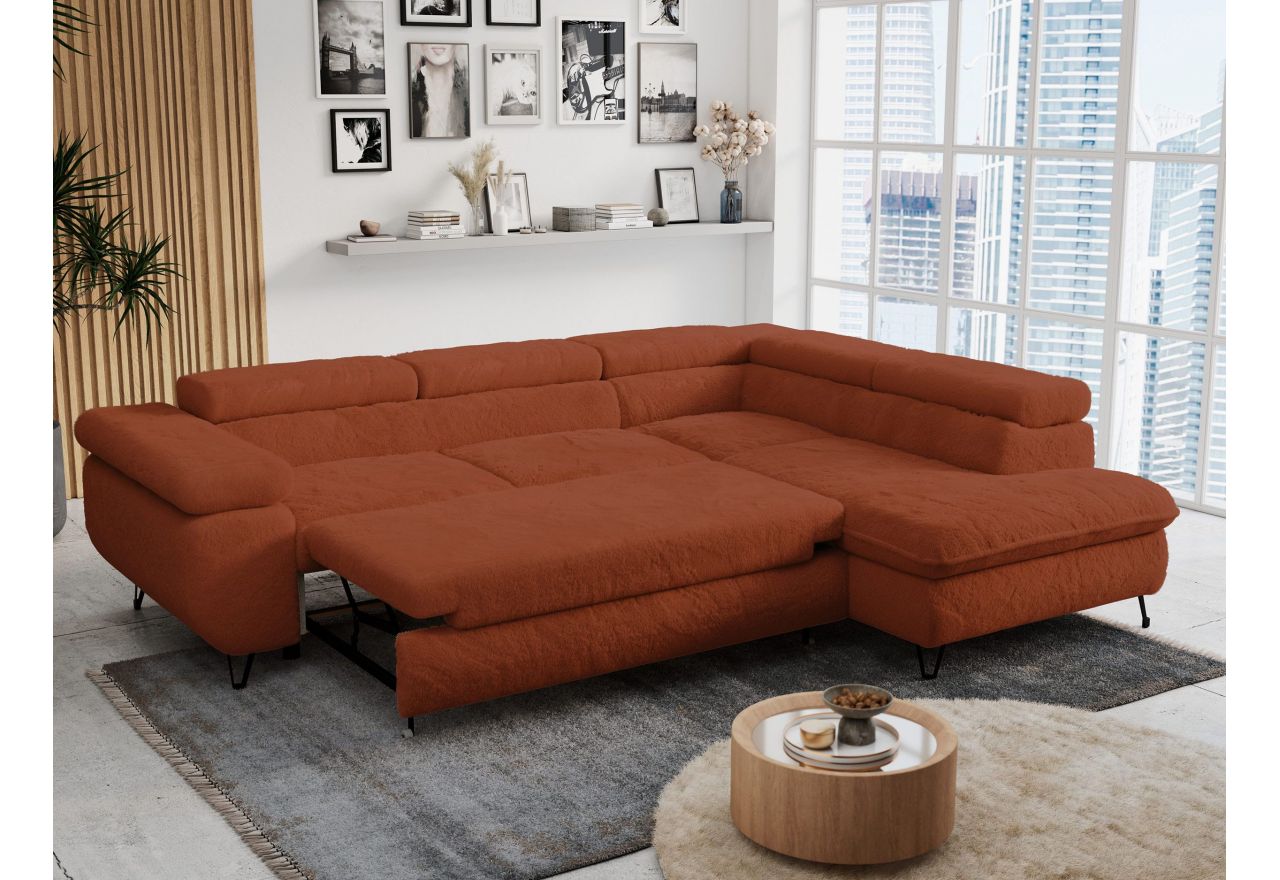 Narożnik - PETER L - strona prawa - pomarańczowy, plusz