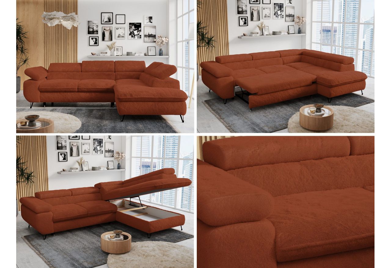 Narożnik - PETER L - strona prawa - pomarańczowy, plusz