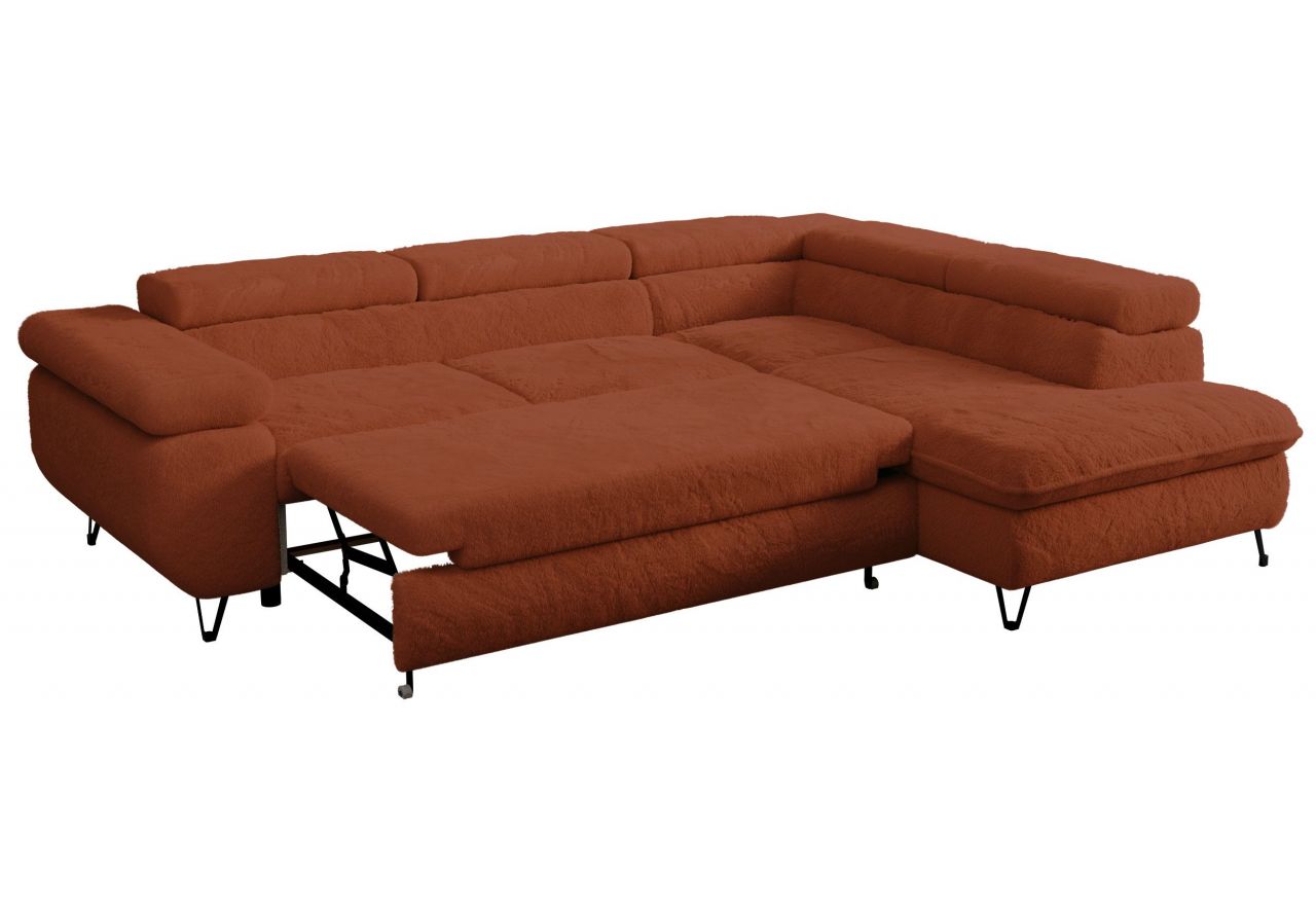 Narożnik - PETER L - strona prawa - pomarańczowy, plusz