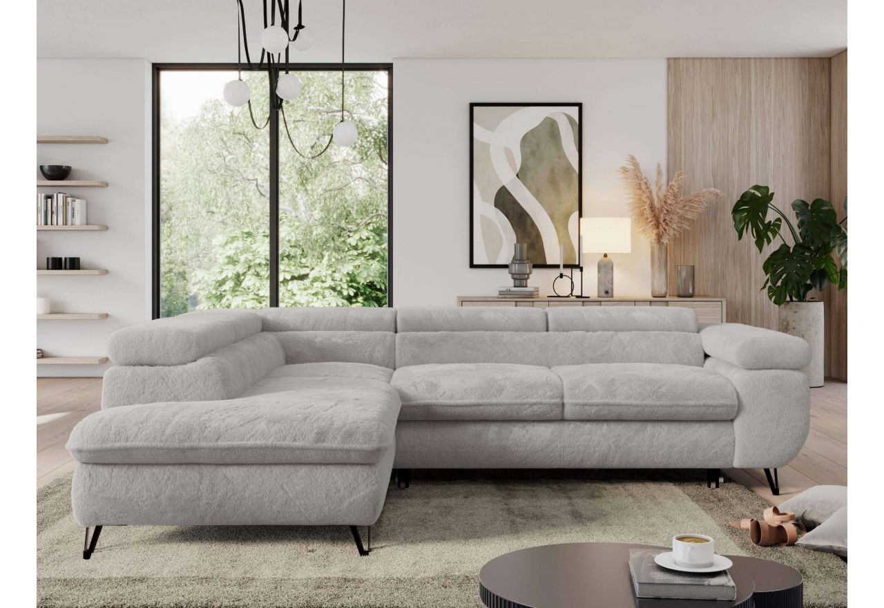 Narożnik - PEDRO L - strona lewa - jasnoszary, plusz