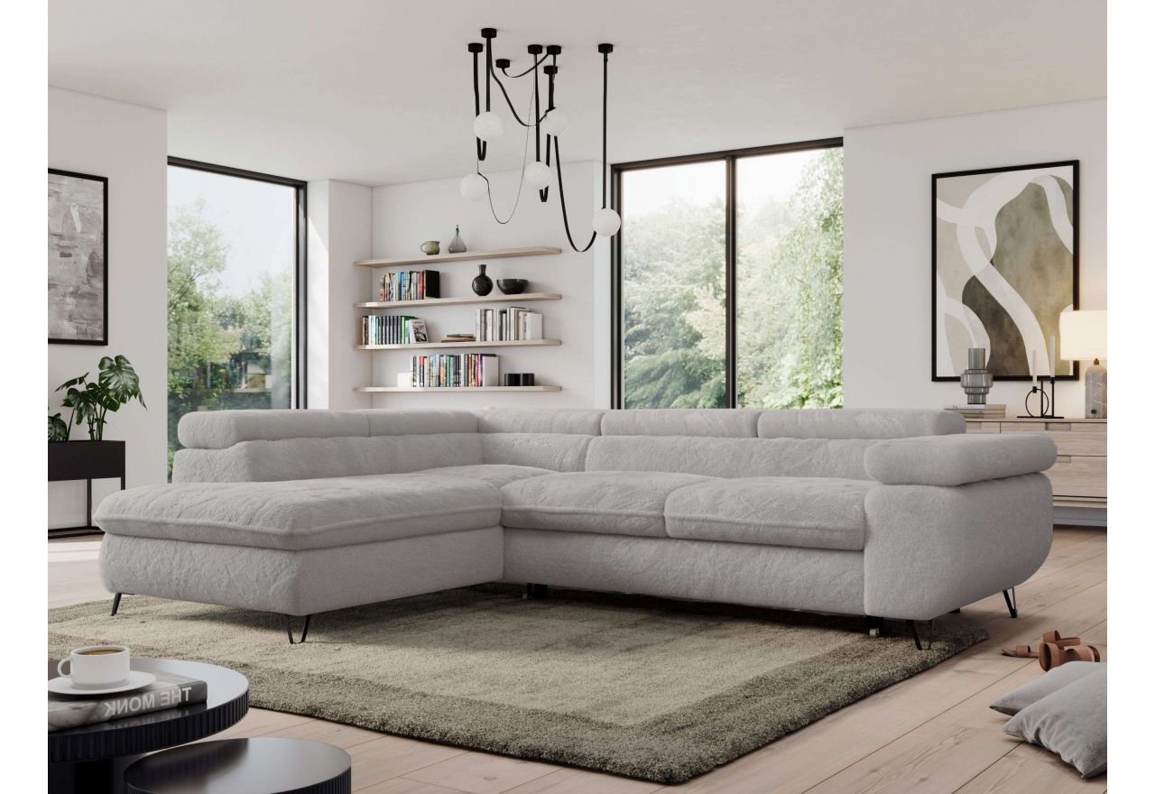 Narożnik - PEDRO L - strona lewa - jasnoszary, plusz