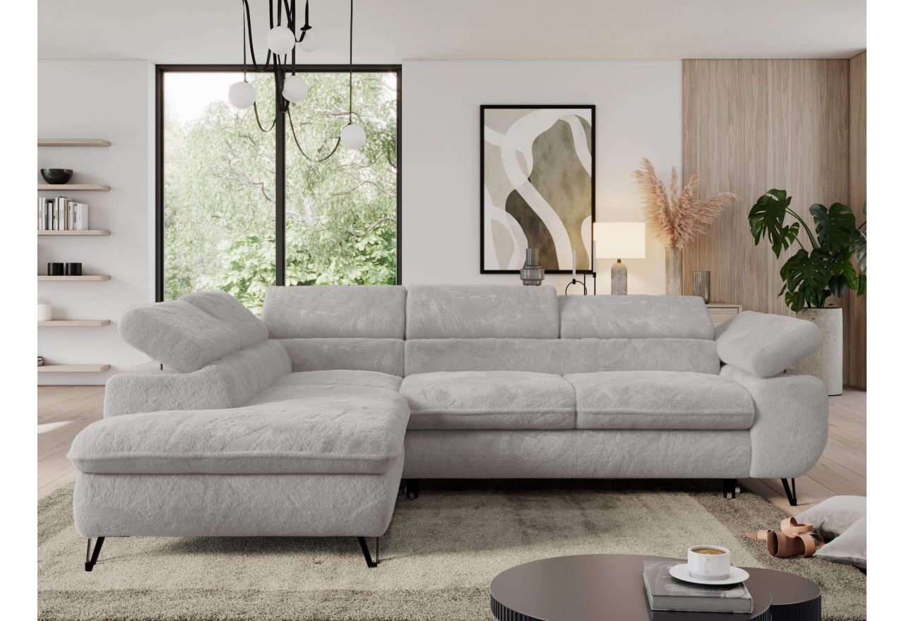 Narożnik - PEDRO L - strona lewa - jasnoszary, plusz