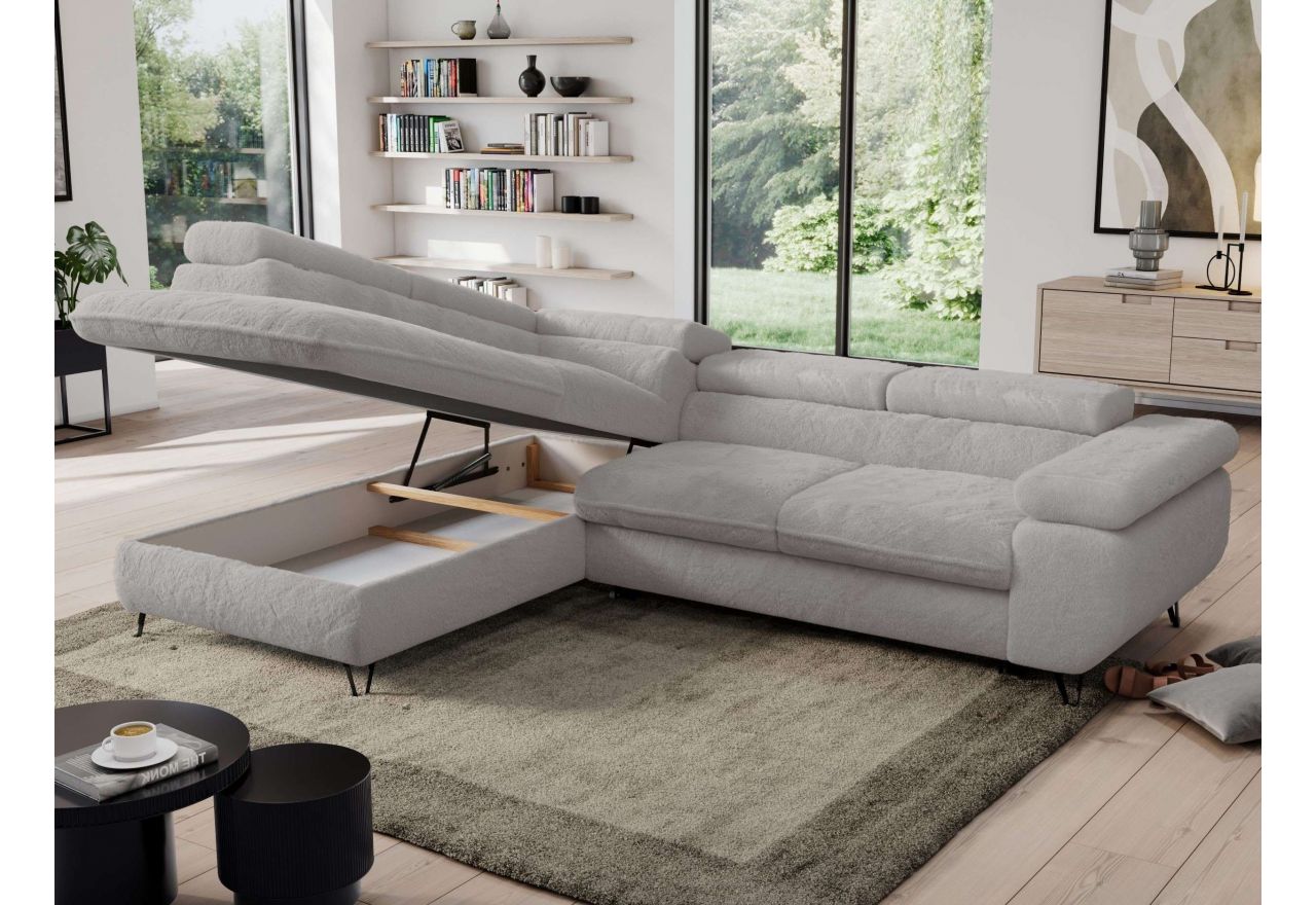 Narożnik - PEDRO L - strona lewa - jasnoszary, plusz