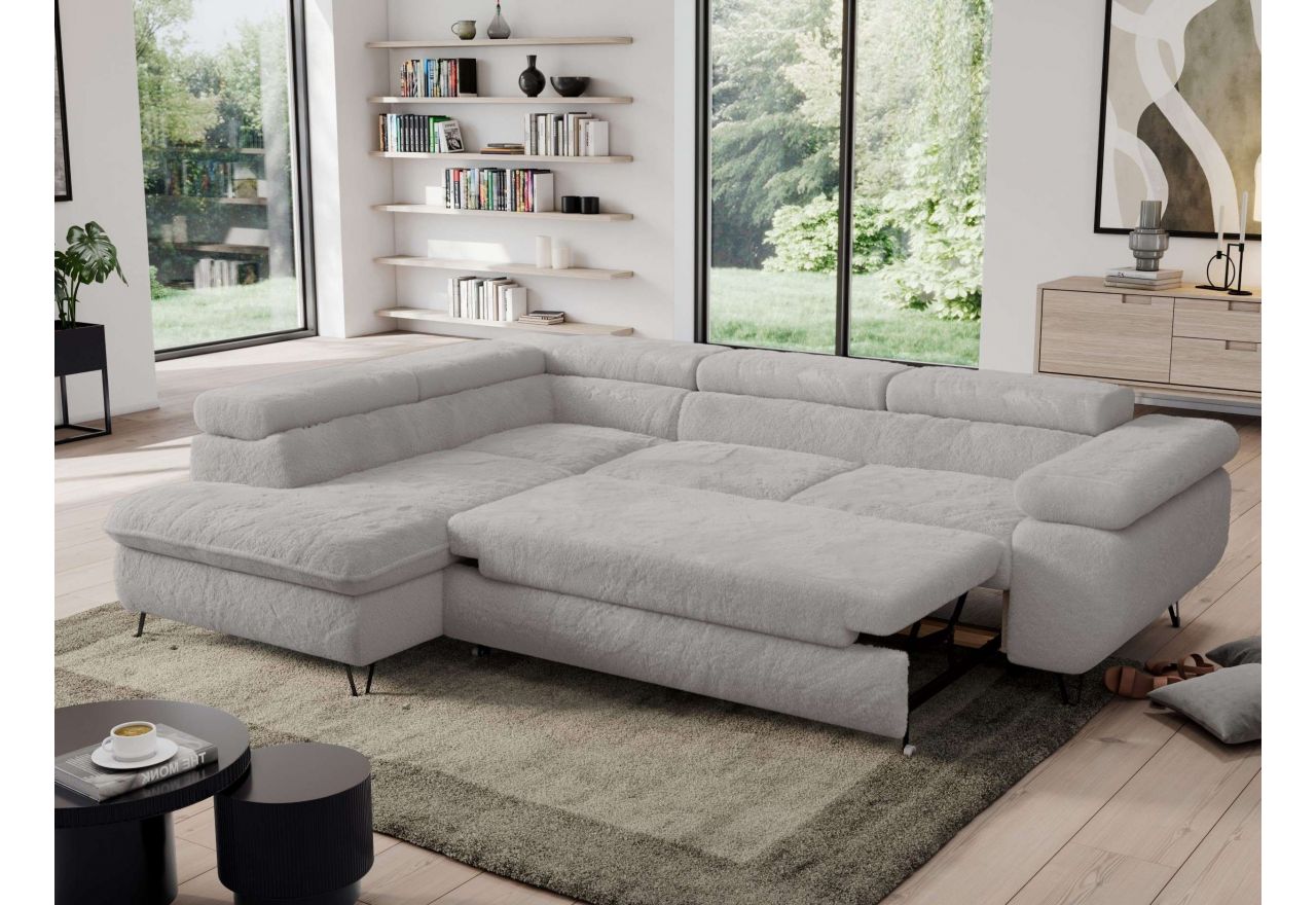 Narożnik - PEDRO L - strona lewa - jasnoszary, plusz