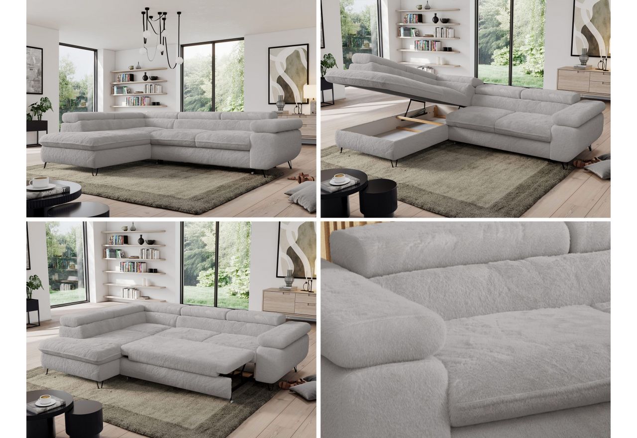 Narożnik - PEDRO L - strona lewa - jasnoszary, plusz