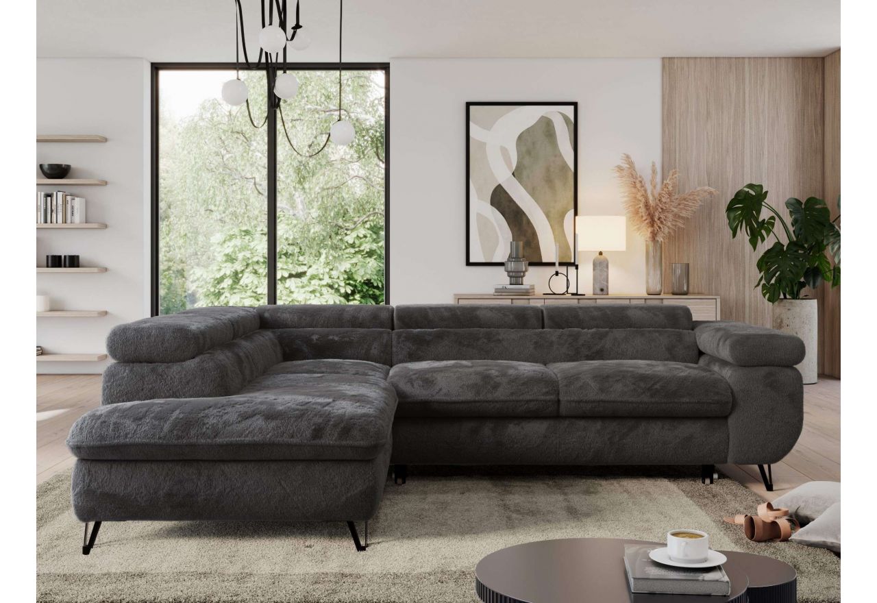 Narożnik - PEDRO L - strona lewa - ciemnoszary, plusz