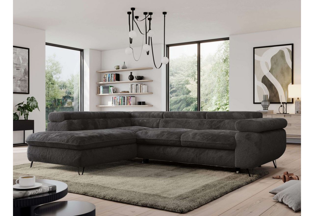 Narożnik - PEDRO L - strona lewa - ciemnoszary, plusz